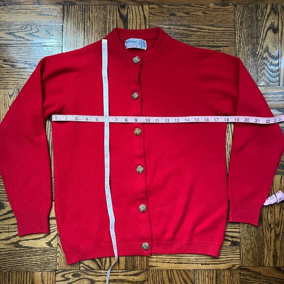 Ballantyne Red 100% Cashmere Cardigan with Golden Buttons. - Picture 3 of 5